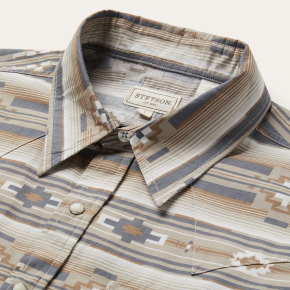 Stetson Men's Original Rugged Aztec Pearl Snap Shirt - Brown - Picture 4 of 13